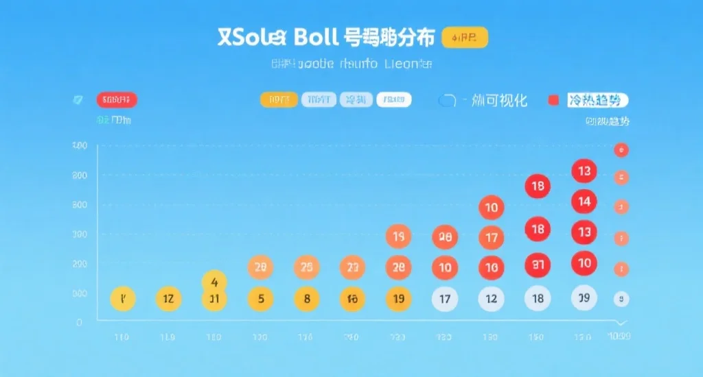 一张展示双色球号码分布和冷热趋势的可视化图表,背景为简洁的蓝色色调,突出不同号码的冷热程度